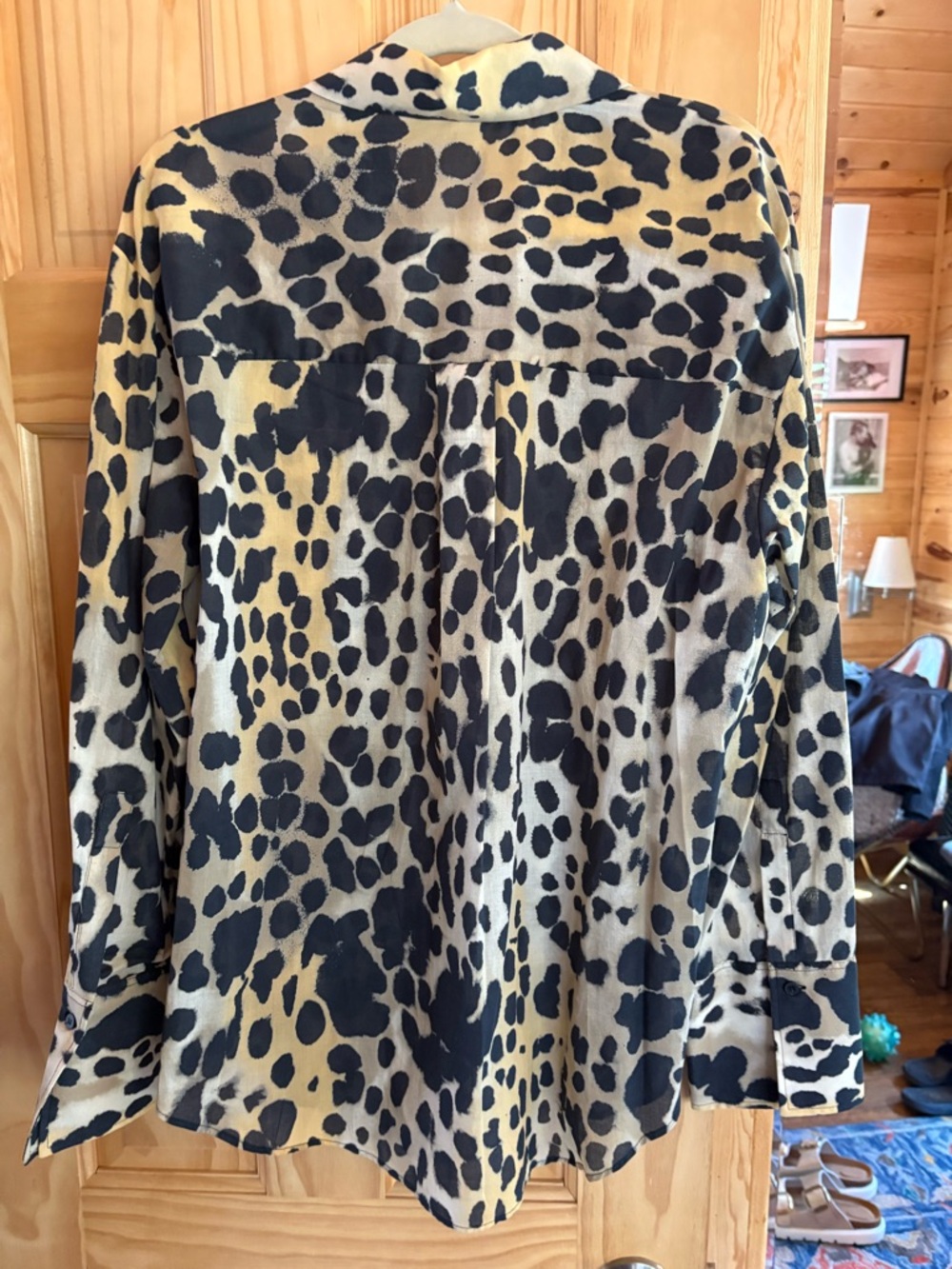 Mango Leopard Print Button-Up Blouse in Black and Tan